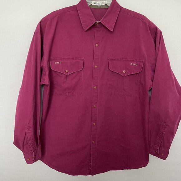 Columbia Canvas Shirt Men’s XL Long Sleeve Button Up Cranberry Red 100% Cotton - Picture 2 of 13